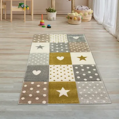 Produktbild von Kinderzimmer Teppich Herz Stern creme schwarz grau Größe - 80x150 cm