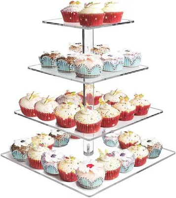 Produktbild von Acryl-Tisch für Gebäck, 4-Ebenen-Square-Cupcake-Turm, für Gebäck, Dessert, für Hochzeit, Geburtstag