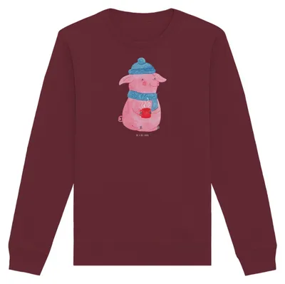 Produktbild von Mr. & Mrs. Panda Nachhaltiger Pullover Schweinchen Glühwein Größe XS - Burgundy - Geschenk, Betrunken, Sweatshirt, Sweater, Pulli, Bio Baumwoll, Weihnachtsmarkt, Spruch