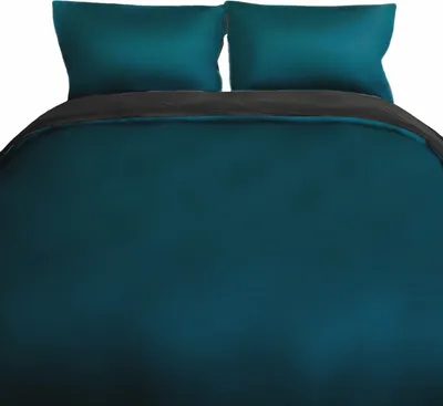 Produktbild von Einfarbige Wendebettwäsche 100% Baumwolle Satin mit Reißverschluss für Einzel- und Doppelbett Petrol/Anthrazit 200 x 220 cm + 2x 80 x 80 cm