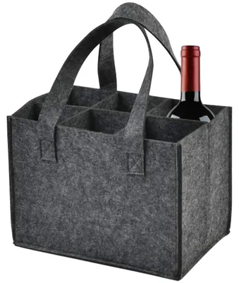 Image de Sac en feutre pour bouteilles de vin - Avec 6 compartiments pour bouteilles - Sac de transport - Gris