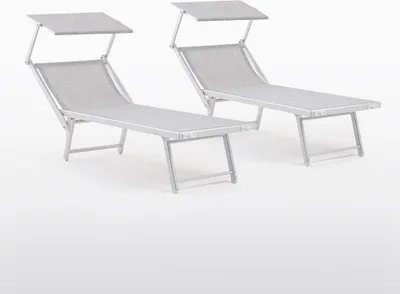 Image de set de 2 bains de soleil réglables en aluminium avec toit solaire et surface de couchage en textilène - design élégant, léger et résistant aux intempéries pour le jardin, la terrasse et la plage - MARINA