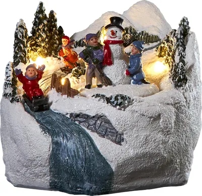 Produktbild von Weihnachtsszenerie Winterville mit Schneemann 4 LEDs B 12cm H 105cm