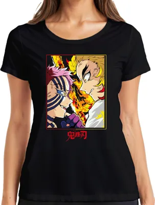 Zdjęcie produktu dla 鬼滅の刃 Rengoku Akaza Flame Fight Anime Gift Fan Ladies T-Shirt, czarny, XL