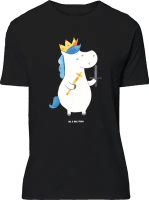 Produktbild von Mr. & Mrs. Panda Größe L T-Shirt Einhorn König mit Schwert - Schwarz - Geschenk, Mittelalter, Unicorn, Ritter, Tshirt, Einhörner, Shirt, Spruch