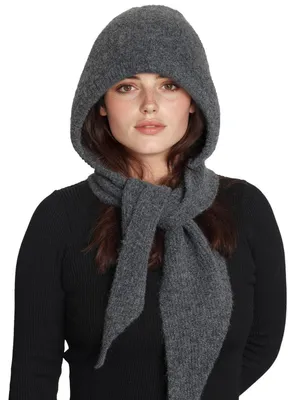 Produktbild von Kapuzenschal Damen 2-in-1 Mütze Schal Strick Winter Warm Weich Dunkelgrau
