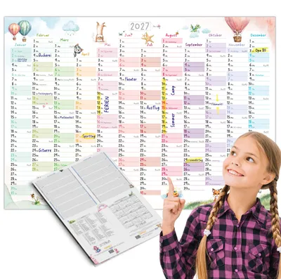 Produktbild von Wandkalender 2027 A2 Tierwelt Aquarell Querformat – Jahresplaner Kinder KW Feiertage große Felder