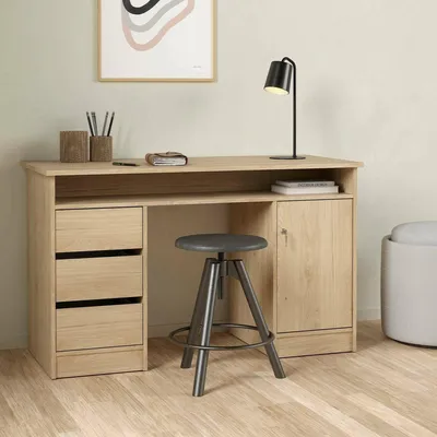 Immagine prodotto di Dmora Scrivania Shanshan 55x126x75.6h cm Marrone Rovere, Un'anta 3 Cassetti