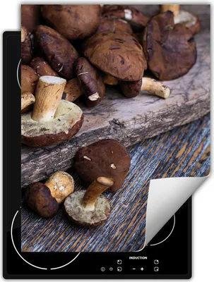 Produktbild von DarHaus Herdabdeckplatte Einteilig Küche Abdeckplatte für Glaskeramikfeld Abdeckung Induktionskochfeld Aufrollbare Matte 40x52 cm, Champignons - Holz