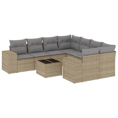 Produktbild von vidaXL 9-tlg. Garten-Sofagarnitur mit Kissen Beige Poly Rattan