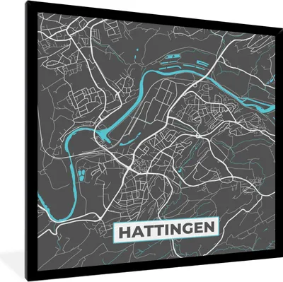 Produktbild von MuchoWow® Gerahmtes Poster Stadtplan - Hattingen - Deutschland - Karte 40x40 cm - Poster mit Schwarzem Bilderrahmen Wandposter Rahmen Foto Bilder - Mit Rahmen - Wanddekoration Schlafzimmer