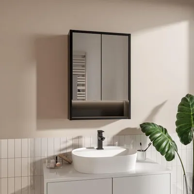 Produktbild von LED Spiegelschrank Bad 50x70 cm Schwarz mit Beleuchtung 4000K Steckdose Schalter Badezimmerschrank Hängeschrank