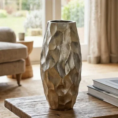Produktbild von Metallvase konisch silber-gold facettiert, Aluminium, H.30 cm