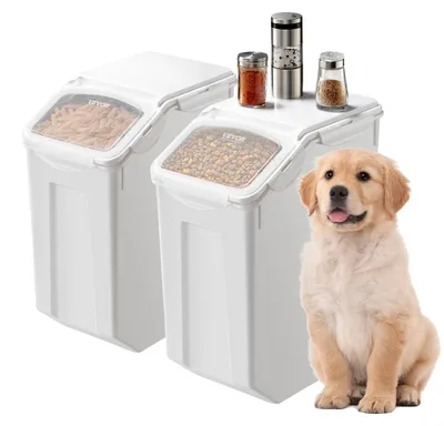 Image de VEVOR Récipient de conservation du riz Boîtes de stockage 2 pcs. Distributeur d'aliments pour chiens, 2 x 20 L Récipients pour ingrédients de cuisine Céréales Muesli Farine, Récipients pour aliments pour animaux
