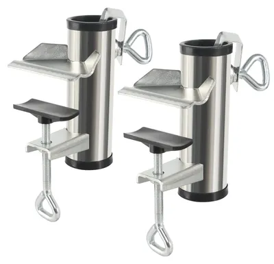 Image de 2 fixations pour parasol de balcon en acier galvanisé et renforcé, Ø 25-36 mm, fixation pour parasol de balcon, support pour parasol pour balustrade de balcon, fixation pour parasol pour balustrade de balcon