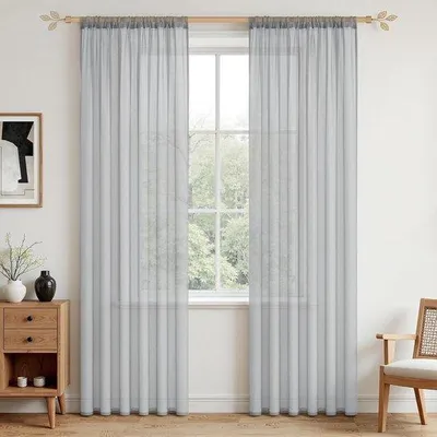 Obrázek produktu pro Záclony z voilu, rozměry 225 x 140 cm, poloprůhledné, vzhled lnu, vhodné do obývacího pokoje a ložnice
