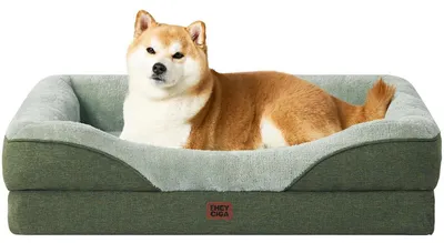 Image de Panier orthopédique pour chien avec 4 bords, dimensions 89x56 cm, couleur verte