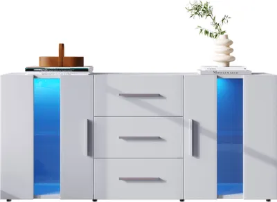 Produktbild von Merax Kommode mit LED-Beleuchtung inkl. Fernbedienung, Sideboard mit 2 Türen und 3 Schubladen, TV-Board Anrichte Lowboard Schrank, 140cm Breit