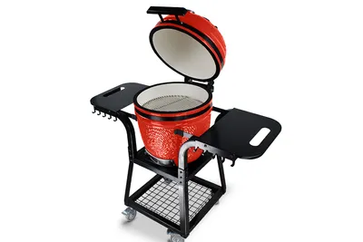 Produktbild von Kamado SE-19TR Grill mit Trolley Rot 50cm Grilldurchmesser BBQ Keramik Holzkohlegrill Grill mit Holzkohle