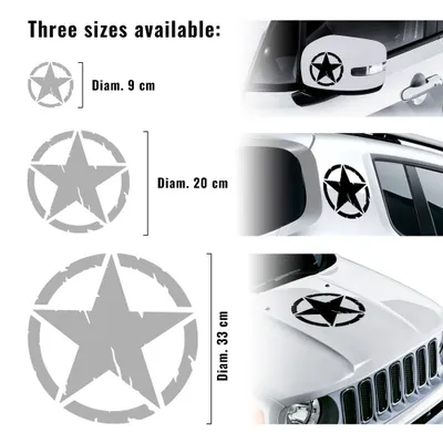Productafbeelding van Stickers, ster, leger, militair, voor Jeep Renegade, diameter 33 cm, mat zwart, 2 stuks