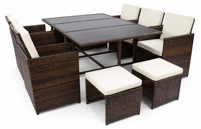 Immagine prodotto di Set mobili da giardino da 9 pezzi | gruppo posti a sedere gruppo da pranzo | 1xtable, 6x sedie, 2x sgabelli | dimensioni del tavolo ca. H. 72 x W. 170 x D. 110 cm | Rattan | Set da giardino - Raloso