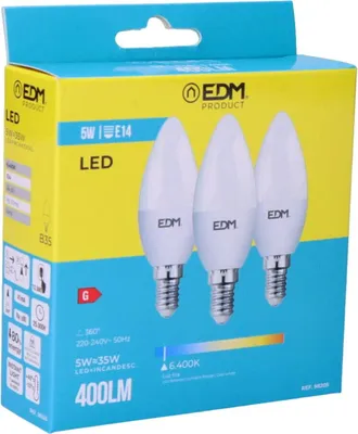 Obrázek produktu pro Edm Led svíčka žárovka E14 5w 400 lumenů 6400k bílá bílá jedna velikost