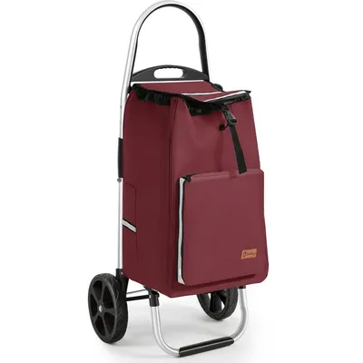 Produktbild von Sekey Klappbar Einkaufstrolley 2 Räder Aluminium, mit 50L Wasserdichter Tasche, Kühlfach, Rot