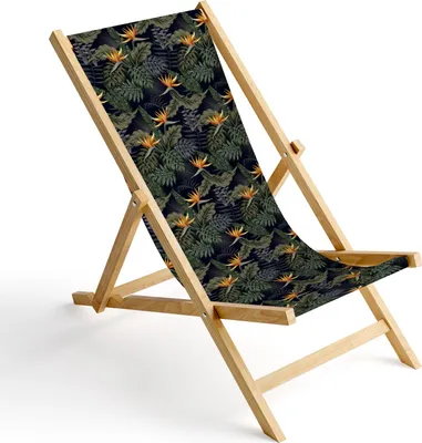 Produktbild von Holz Liegestuhl Klappbar Klappliegestuhl Sonnenliege Strandstuhl Wechselbezug Motiv Palmen Paradiesvogel Strelitzia [119]