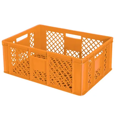Produktbild von 54 Stück Eurobehälter durchbrochen/Bäckerkiste, LxBxH 600 x 400 x 240 mm, PE-HD, lebensmittelecht, orange, Palettenware
