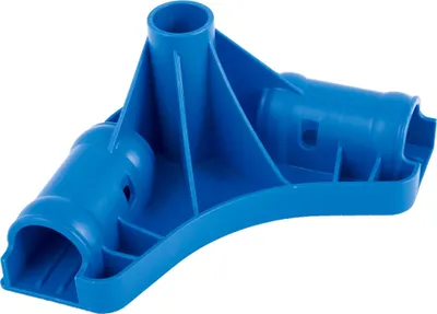 A blue plastic pool connector piece is shown against a white background.