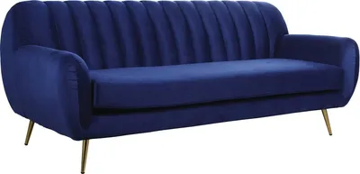 Image de Canapé fixe en velours "Evans" - 195 x 84 x 82 cm - 3 places - Bleu foncé