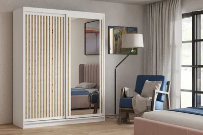 Produktbild von Masseno Schiebetürenschrank LINARI 180/205/60cm 2-türig mit Spiegel Weiß