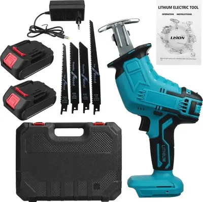 Produktbild von Akku-Kettensäge Mini Kettensäge mit Akku, Elektrische Kettensäge Akku Säge Einhand, 21V 2000mAh, 2 Akkus Elektro-Kettensäge Handkettensäge, 4 Sägeblät