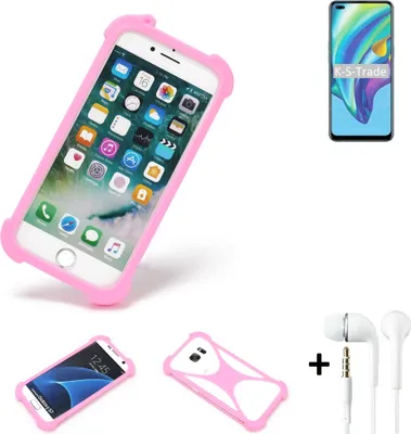 Produktbild von K-S-Trade Bumper + Kopfhörer kompatibel mit Oppo A15 Handy Hülle Schutzhülle Silikon Schutz Hülle Cover Case Silikoncase Silikonbumper TPU
