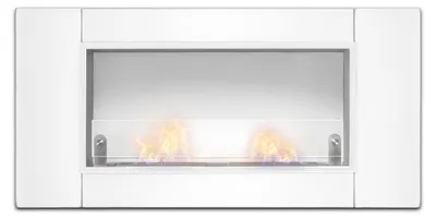 Image de Augusto - Cheminée encastrée au bioéthanol avec 2 brûleurs de 1,5 litre. Cheminée au bioéthanol en acier inoxydable et verre trempé. 110x54 cm couleur blanc