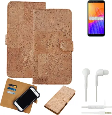 Produktbild von K-S-Trade Hülle kompatibel mit Huawei Y5p + in ear Kopfhörer Kork Handyhülle Cover  Schutzhülle TPU Case Bumper in Hellbraun, (1x)