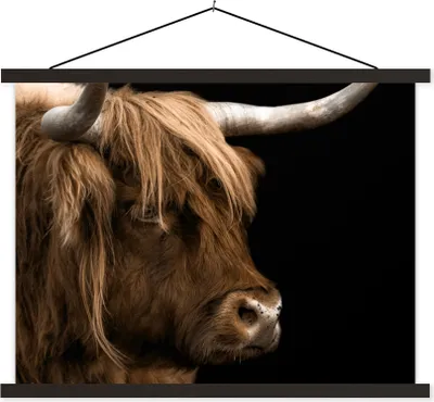 Produktbild von MuchoWow® Textilposter Schottisches Hochlandrind - Tiere - Schwarz 40x30 cm mit schwarzem Rahmen - Dekorationen