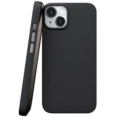 A black iPhone case is shown leaning against a black iPhone.