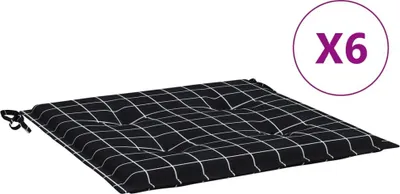 Produktbild von vidaXL Gartenstuhl-Kissen 6 Stk. Schwarz Karomuster 50x50x4 cm Stoff