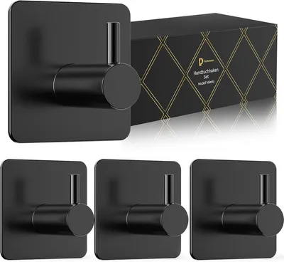 Produktbild von Kein Bohren erforderlich – Handtuchhalter, Klebehaken, Schablonenhaken, Handtuchhaken, Bademantelhaken, 4 Stück, 100% rostbeständig