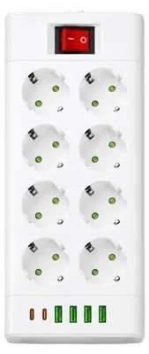 Imagen del producto de Regleta de enchufes, 8 enchufes, puertos USB, 8 enchufes