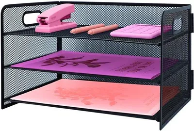 Produktbild von Metallischer 3-Schicht-Briefkasten mit Griff, Metall-Gitter-Büro-Organizer mit Schiebetrogern, Papier-Sortierer, Büro für zu Hause, Schule, schwarz