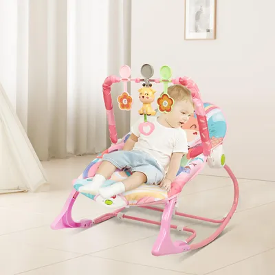 Produktbild von Babywippe mit Melodie Vibration Spielzeug-Stirnband verstellbarer Gurt ab 0 bis 11 kg Rosa