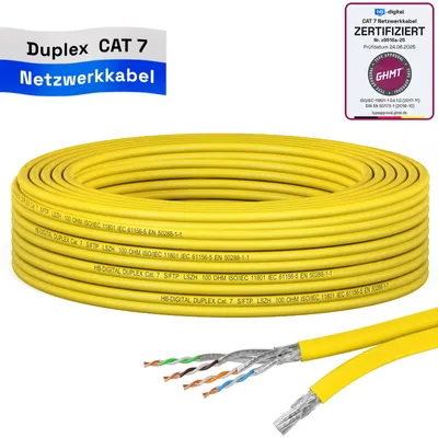 Produktbild von hb-digital Netzwerkkabel CAT 7 10m Duplex max. 1000 MHz S/FTP LSZH AWG23 gelb