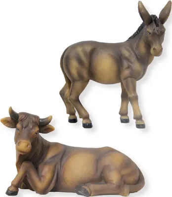 Produktbild von 2x FADEDA Ochs und Esel  / Höhe:11 cm / handbemalt / detailgetreue Krippen Figuren - Weihnachten Tisch Dekoration Krippe Zubehör