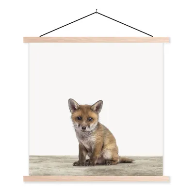 Produktbild von MuchoWow® Textilposter Fuchs - Baby-Fuchs - Kinder - Mädchen - Jungen 40x40 cm mit holzfarbenen Rahmen - Posterleiste