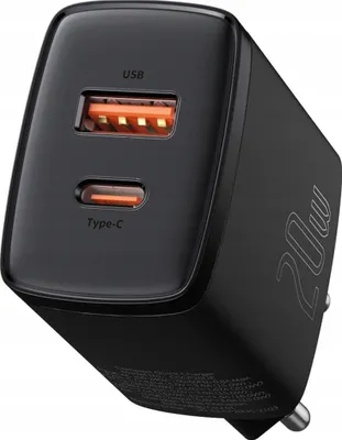Produktbild von Baseus Compact Quick Charger / Ladegert, USB-C + USB-C, 20W, schwarz