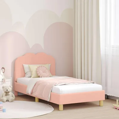 Immagine prodotto di Letto per bambini, struttura con testiera rosa, 80 x 160 cm, tessuto bouclé
