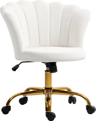 Image de Chaise bureau en velours, chaise coiffeuse avec dossier en pšŠtale, hauteur ršŠglable, 69 x 64 x 80-90 cm, blanc