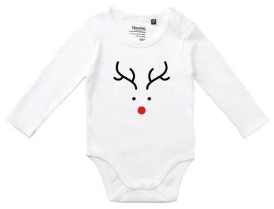Produktbild von Huuraa Baby Body Rentier Rudolph 62 White  Baumwolle Fairtrade Langarmbody Geschenkidee